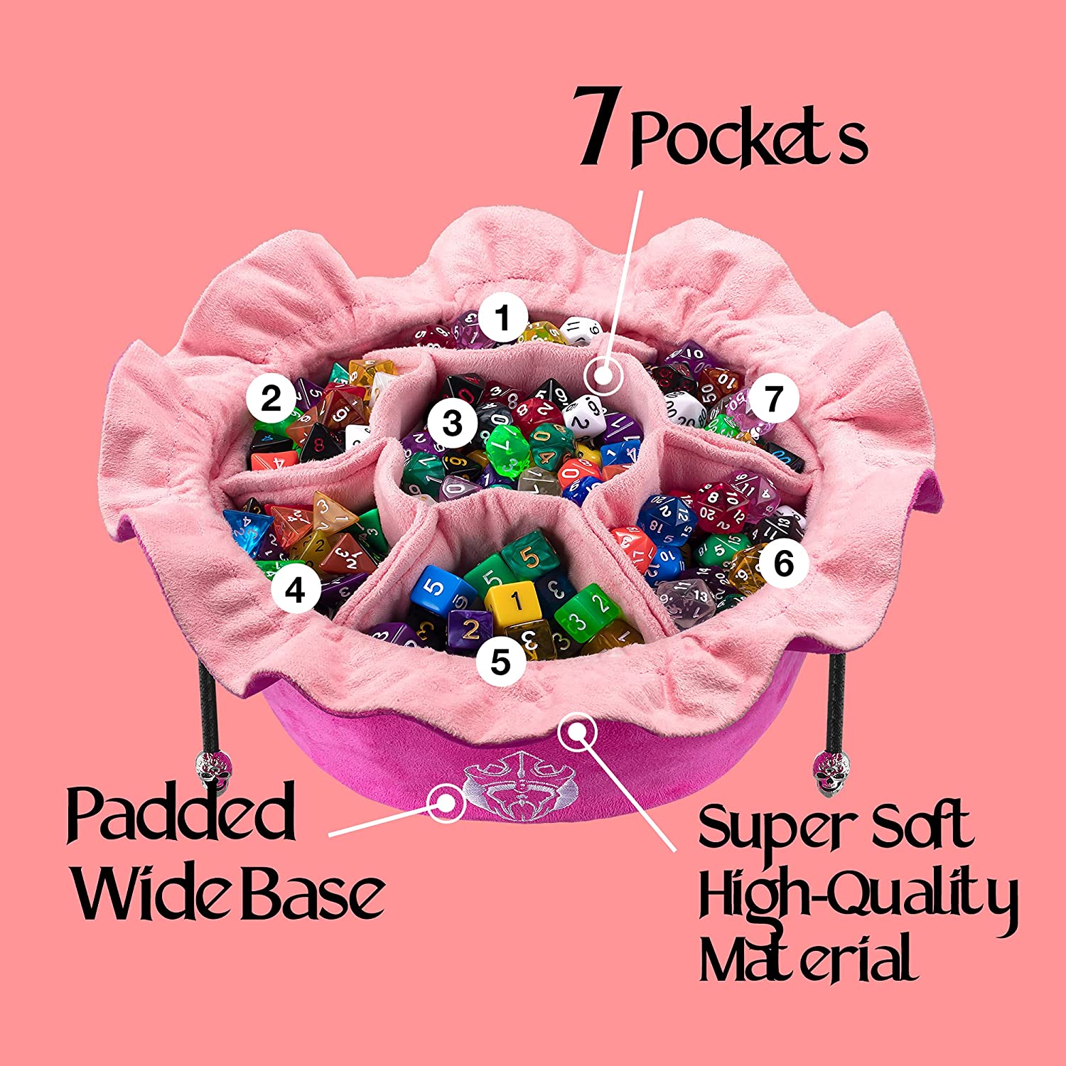 Immense Dice Bags with 7 Pockets - Pink - Capacity 150+ Dice - Great for Dice Hoarders Immense Dice Bags with Pockets – Pink
